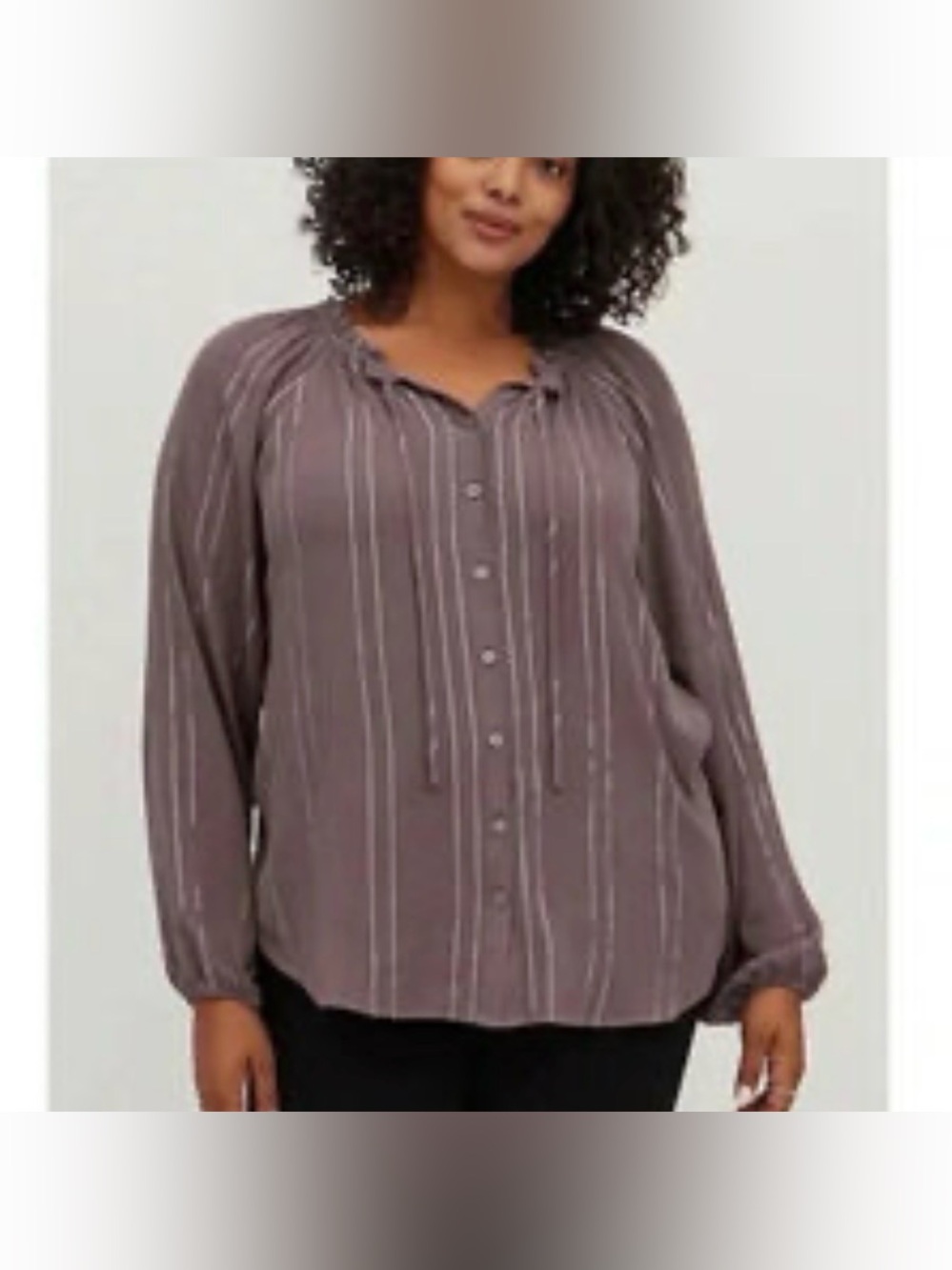 torrid grey Vertical Stripe Button-Front Blouse
